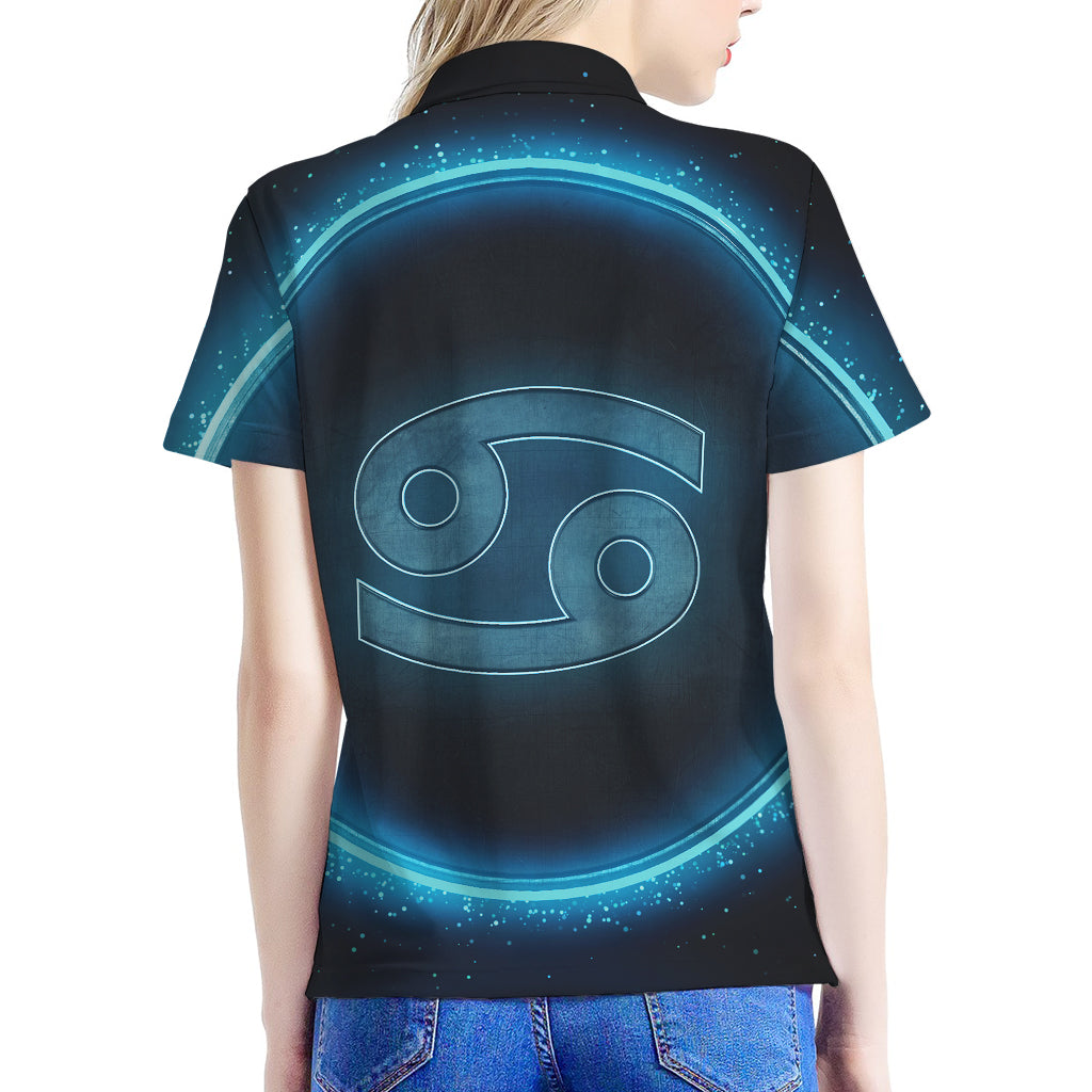 Blue Cancer Zodiac Sign Print Women's Polo Shirt