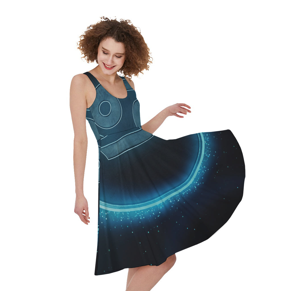 Blue Cancer Zodiac Sign Print Women's Sleeveless Dress