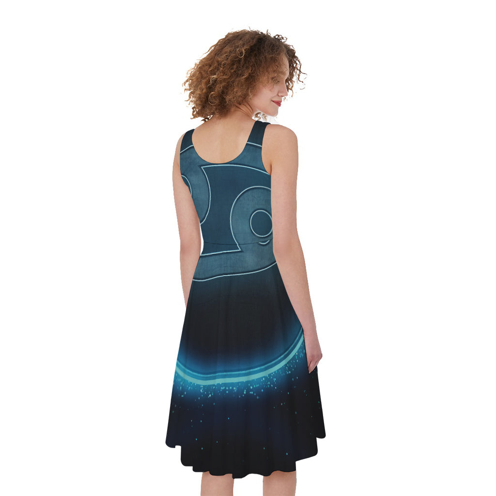 Blue Cancer Zodiac Sign Print Women's Sleeveless Dress