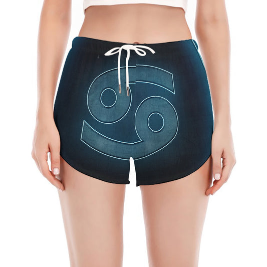 Blue Cancer Zodiac Sign Print Women's Split Running Shorts