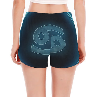 Blue Cancer Zodiac Sign Print Women's Split Running Shorts