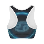 Blue Cancer Zodiac Sign Print Women's Sports Bra