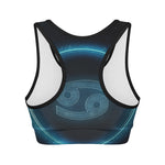 Blue Cancer Zodiac Sign Print Women's Sports Bra