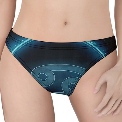 Blue Cancer Zodiac Sign Print Women's Thong