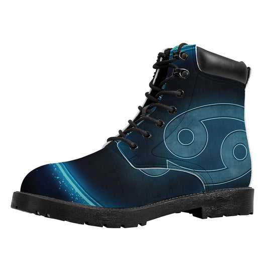 Blue Cancer Zodiac Sign Print Work Boots