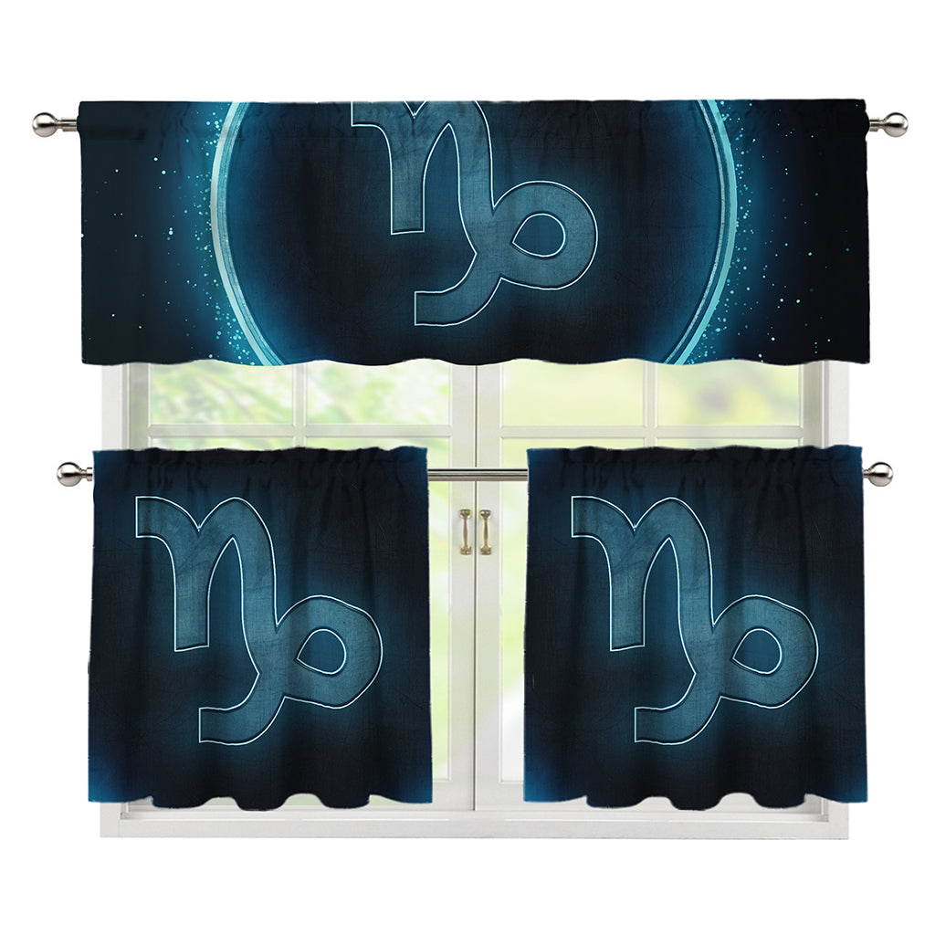 Blue Capricorn Zodiac Sign Print 3 Piece Kitchen Curtains