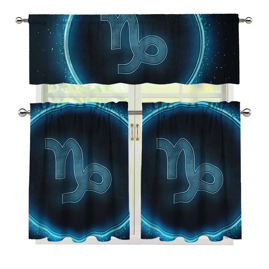 Blue Capricorn Zodiac Sign Print 3 Piece Kitchen Curtains