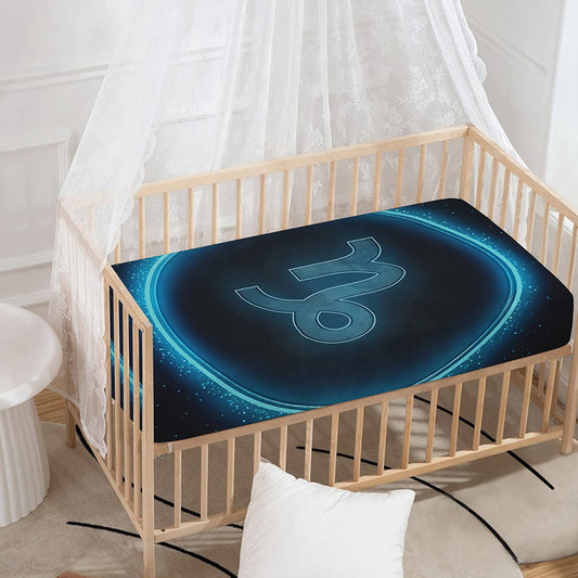 Blue Capricorn Zodiac Sign Print Baby Crib Sheet