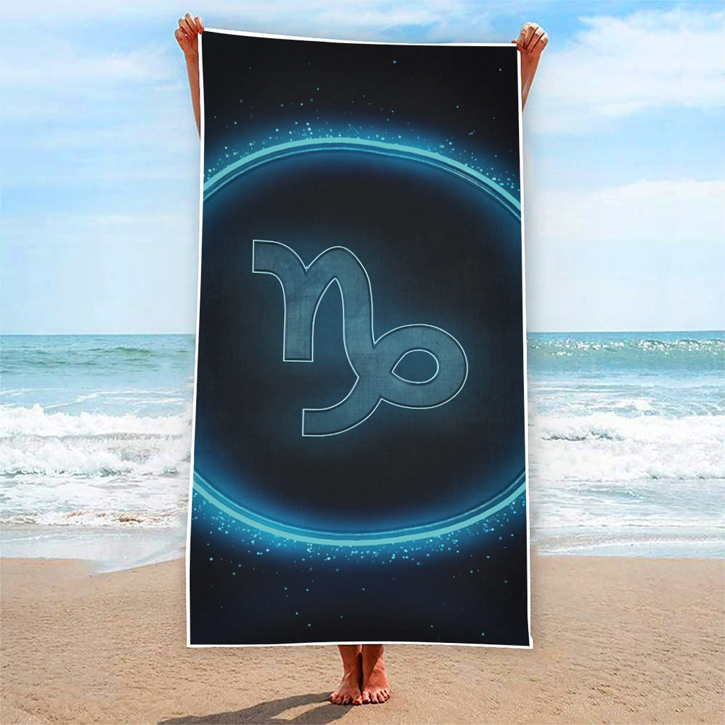 Blue Capricorn Zodiac Sign Print Beach Towel