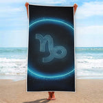 Blue Capricorn Zodiac Sign Print Beach Towel