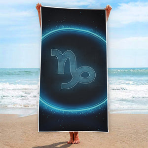 Blue Capricorn Zodiac Sign Print Beach Towel