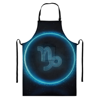 Blue Capricorn Zodiac Sign Print Bib Apron With Pocket