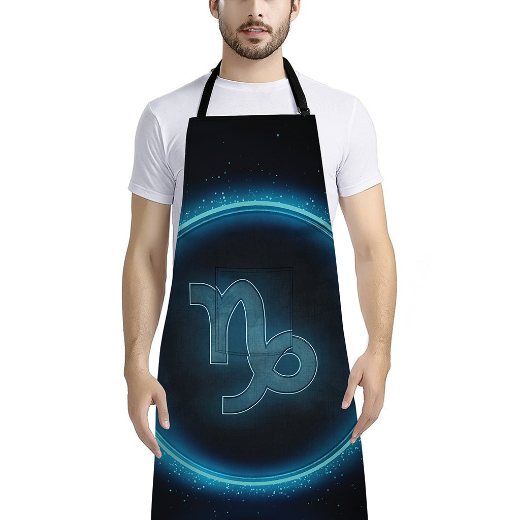 Blue Capricorn Zodiac Sign Print Bib Apron With Pocket