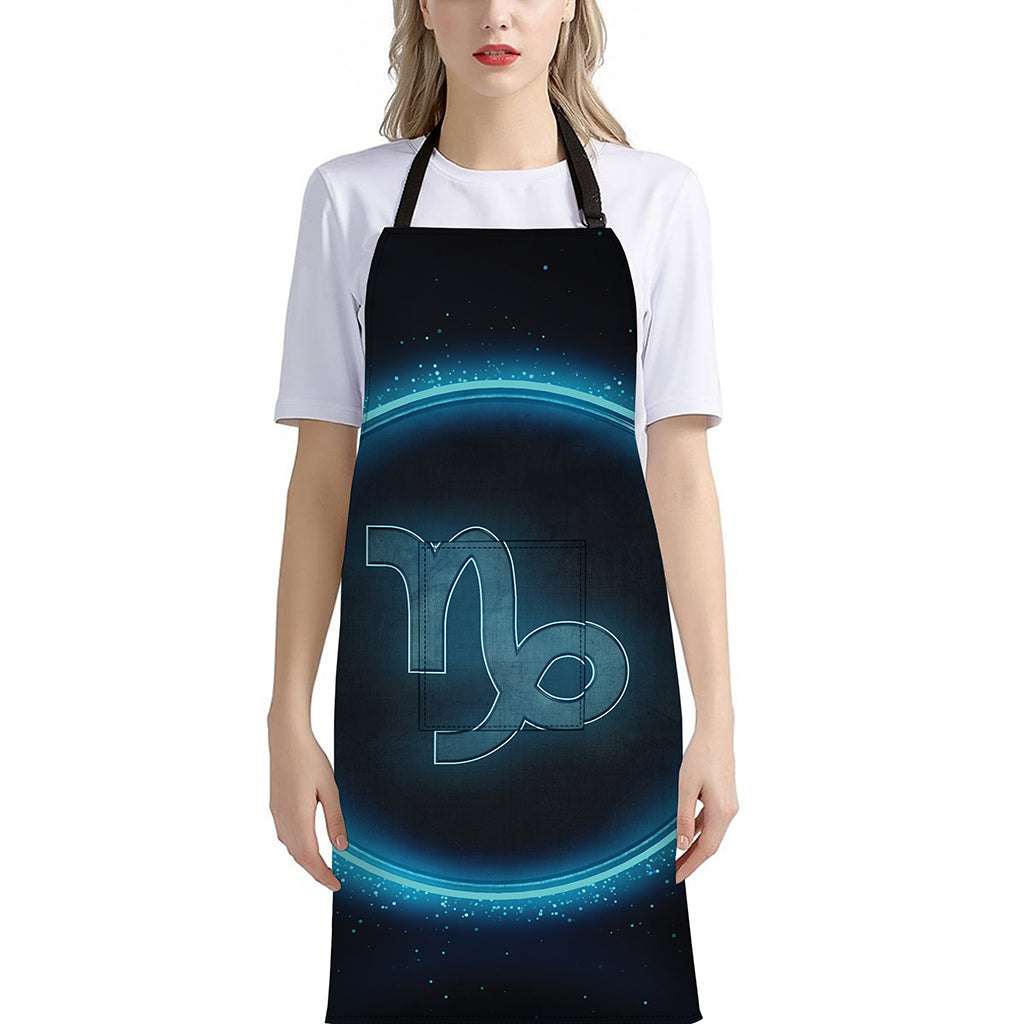 Blue Capricorn Zodiac Sign Print Bib Apron With Pocket