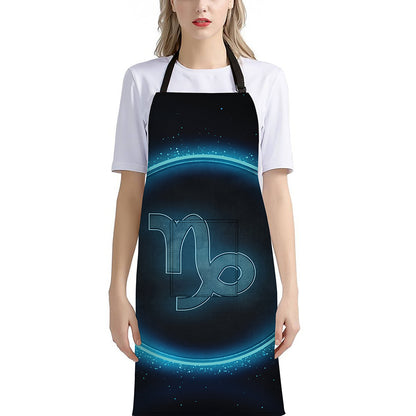 Blue Capricorn Zodiac Sign Print Bib Apron With Pocket