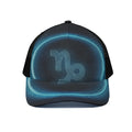Blue Capricorn Zodiac Sign Print Black Mesh Trucker Hat