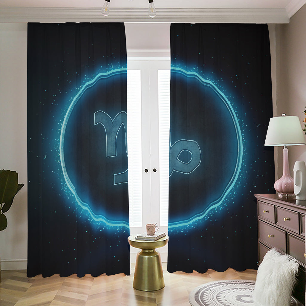 Blue Capricorn Zodiac Sign Print Blackout Pencil Pleat Curtains