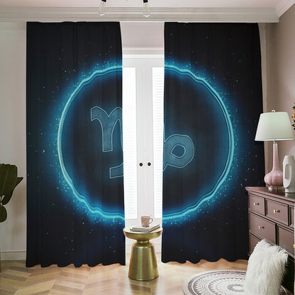 Blue Capricorn Zodiac Sign Print Blackout Pencil Pleat Curtains