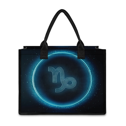 Blue Capricorn Zodiac Sign Print Canvas Tote Bag