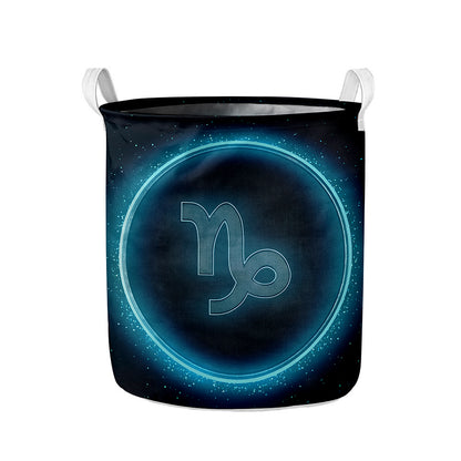 Blue Capricorn Zodiac Sign Print Collapsible Laundry Basket