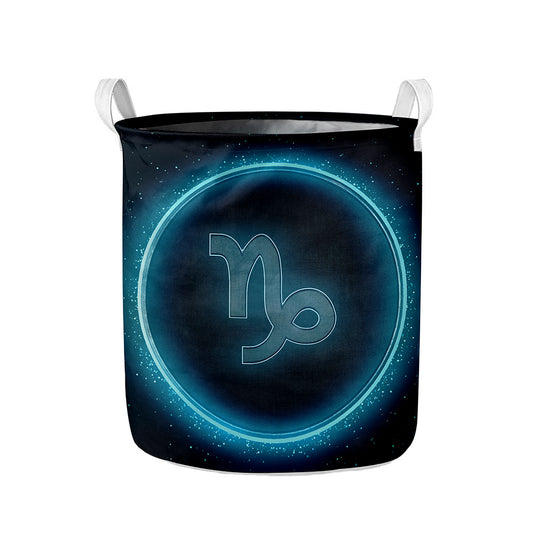 Blue Capricorn Zodiac Sign Print Collapsible Laundry Basket