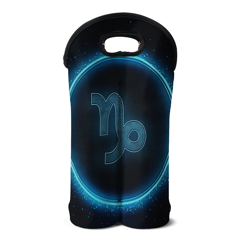 Blue Capricorn Zodiac Sign Print Double Neoprene Wine Tote