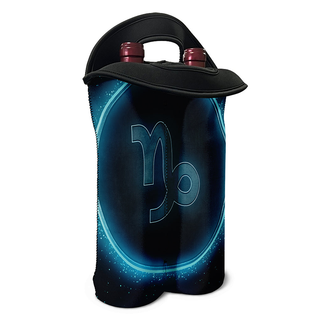 Blue Capricorn Zodiac Sign Print Double Neoprene Wine Tote