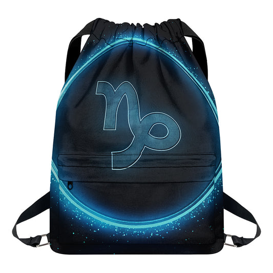 Blue Capricorn Zodiac Sign Print Drawstring Backpack