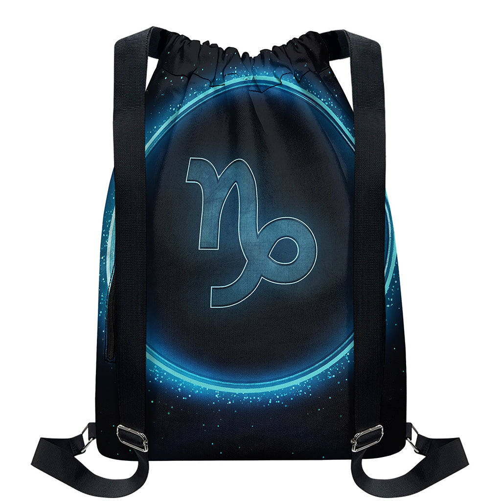 Blue Capricorn Zodiac Sign Print Drawstring Backpack