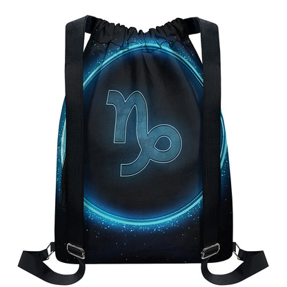 Blue Capricorn Zodiac Sign Print Drawstring Backpack