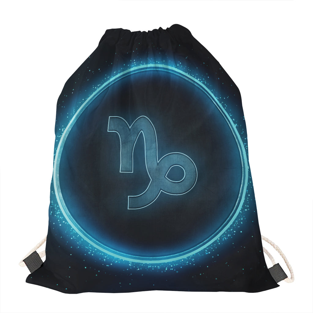 Blue Capricorn Zodiac Sign Print Drawstring Bag