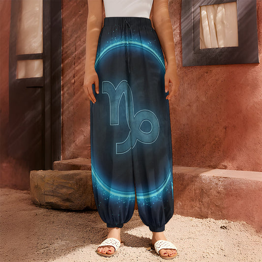 Blue Capricorn Zodiac Sign Print Harem Pants