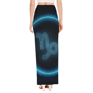 Blue Capricorn Zodiac Sign Print High Slit Maxi Skirt