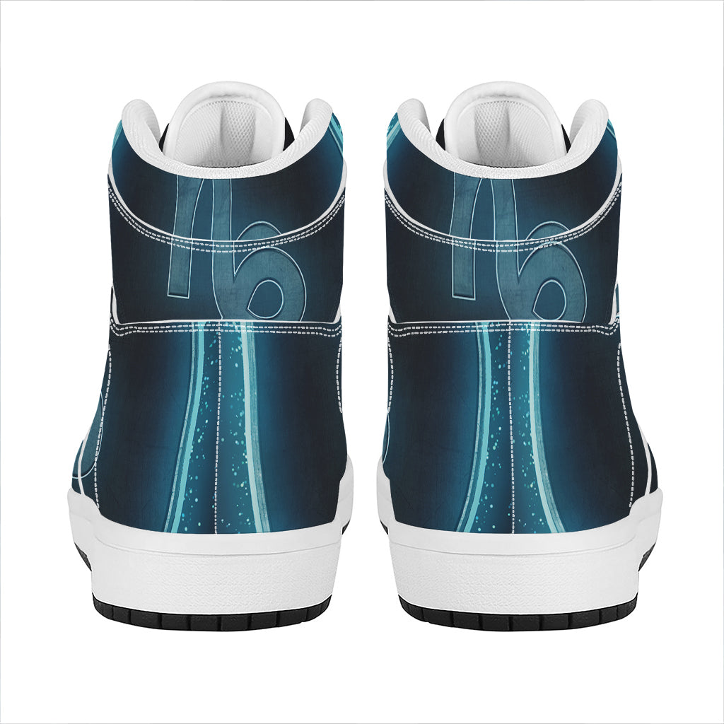 Blue Capricorn Zodiac Sign Print High Top Leather Sneakers