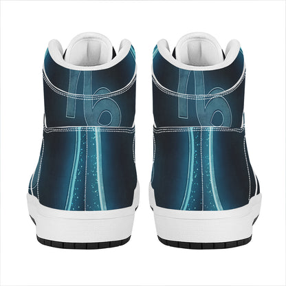 Blue Capricorn Zodiac Sign Print High Top Leather Sneakers