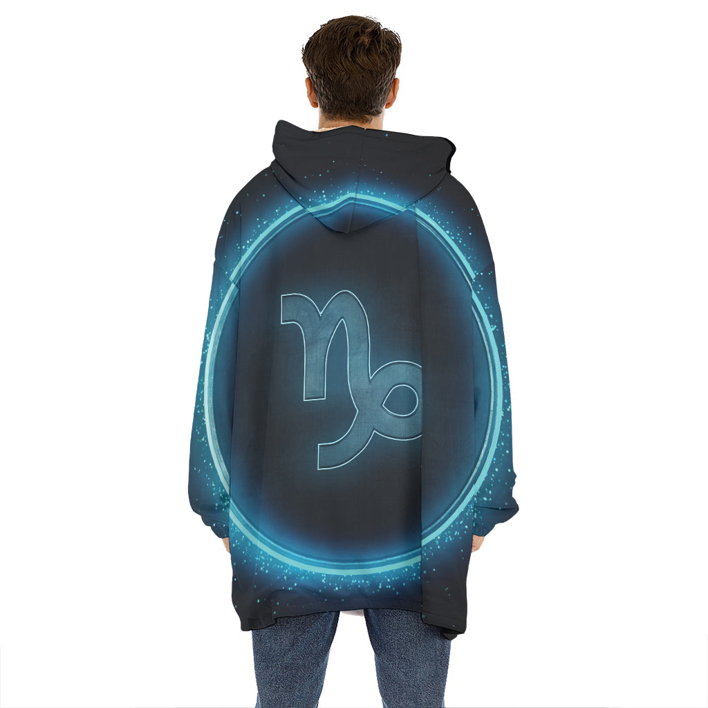 Blue Capricorn Zodiac Sign Print Hoodie Blanket