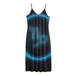 Blue Capricorn Zodiac Sign Print Jersey Midi Cami Dress