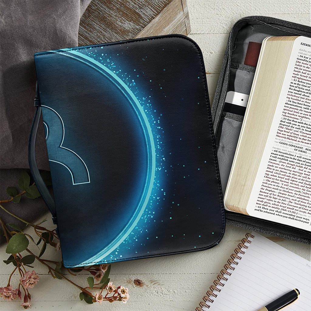 Blue Capricorn Zodiac Sign Print Leather Bible Cover