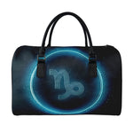 Blue Capricorn Zodiac Sign Print Leather Duffle Bag