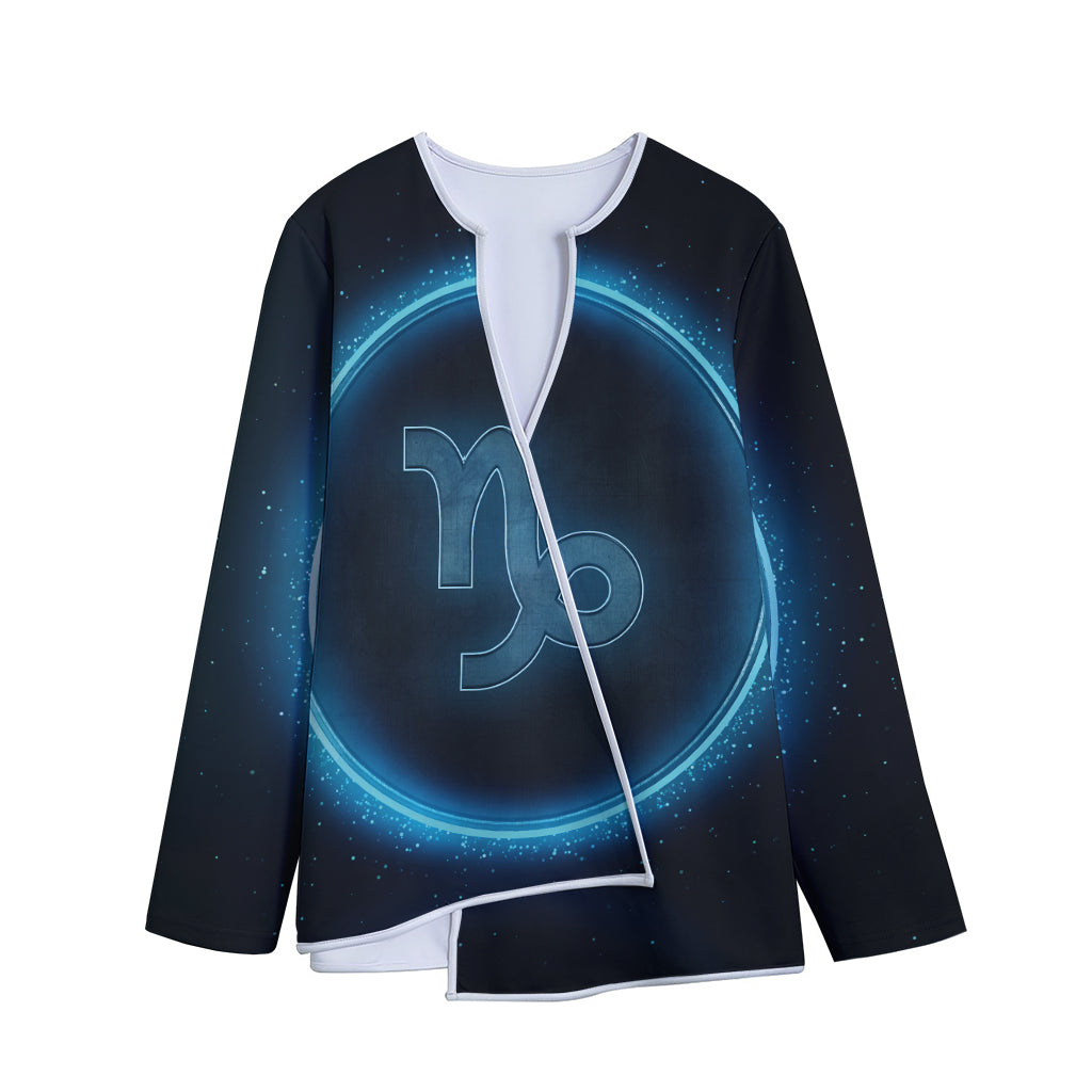 Blue Capricorn Zodiac Sign Print Long Sleeve Short Coat