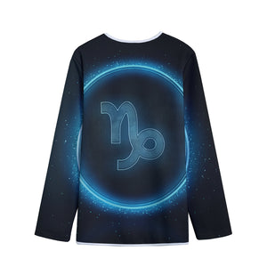 Blue Capricorn Zodiac Sign Print Long Sleeve Short Coat