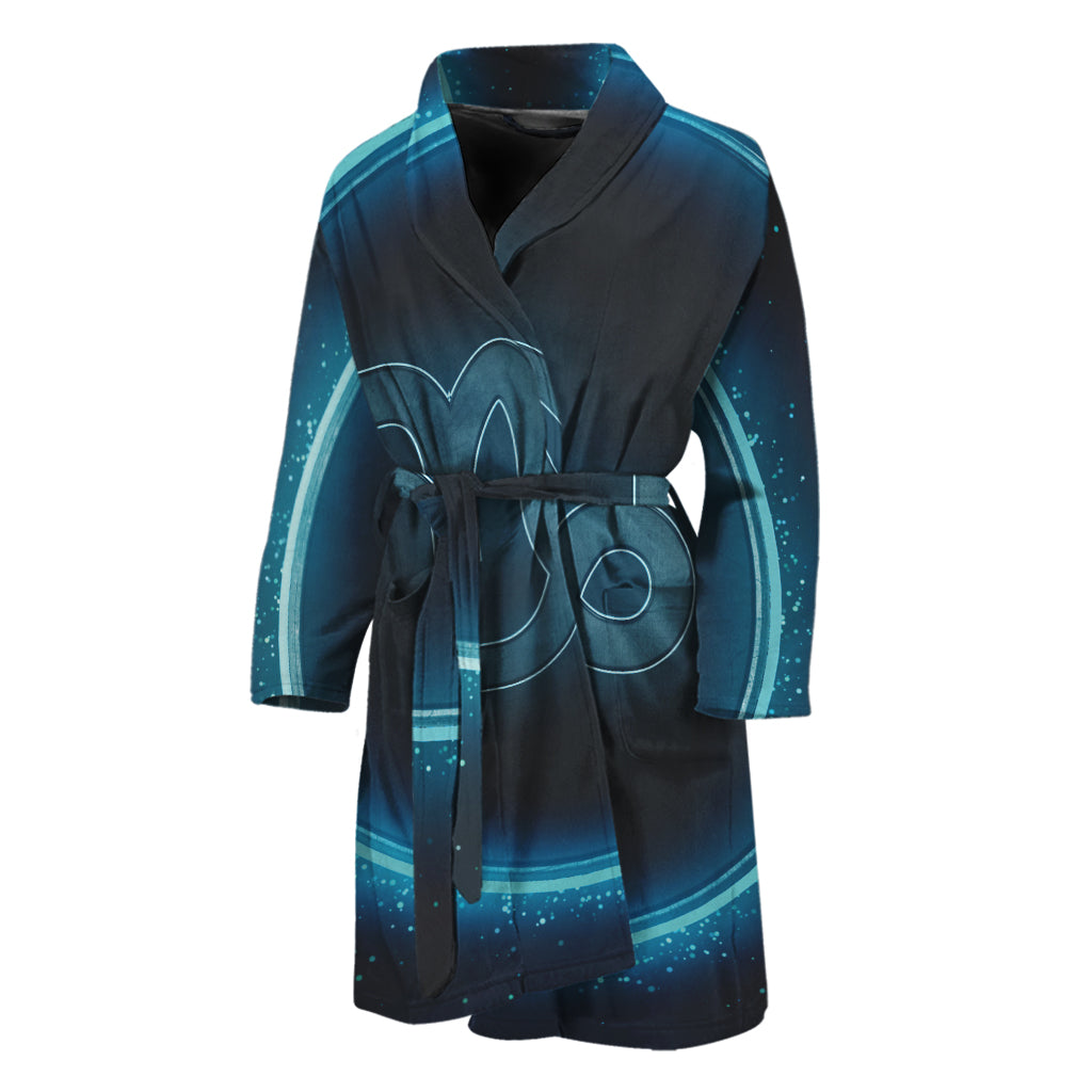 Blue Capricorn Zodiac Sign Print Men's Bathrobe