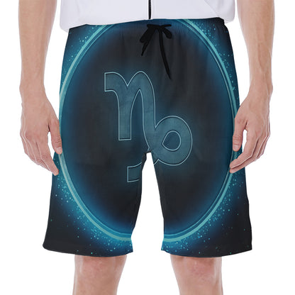 Blue Capricorn Zodiac Sign Print Men's Beach Shorts
