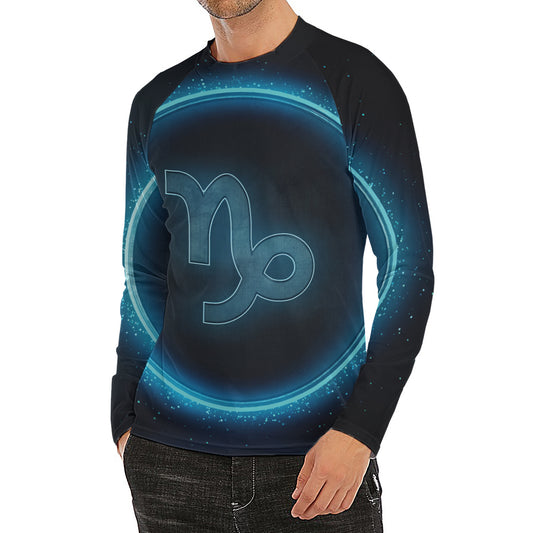 Blue Capricorn Zodiac Sign Print Men's Long Sleeve Rash Guard