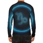 Blue Capricorn Zodiac Sign Print Men's Long Sleeve Rash Guard