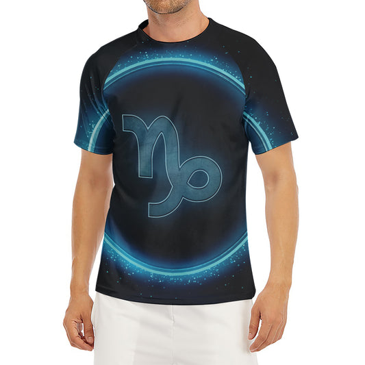 Blue Capricorn Zodiac Sign Print Men's Short Sleeve Rash Guard