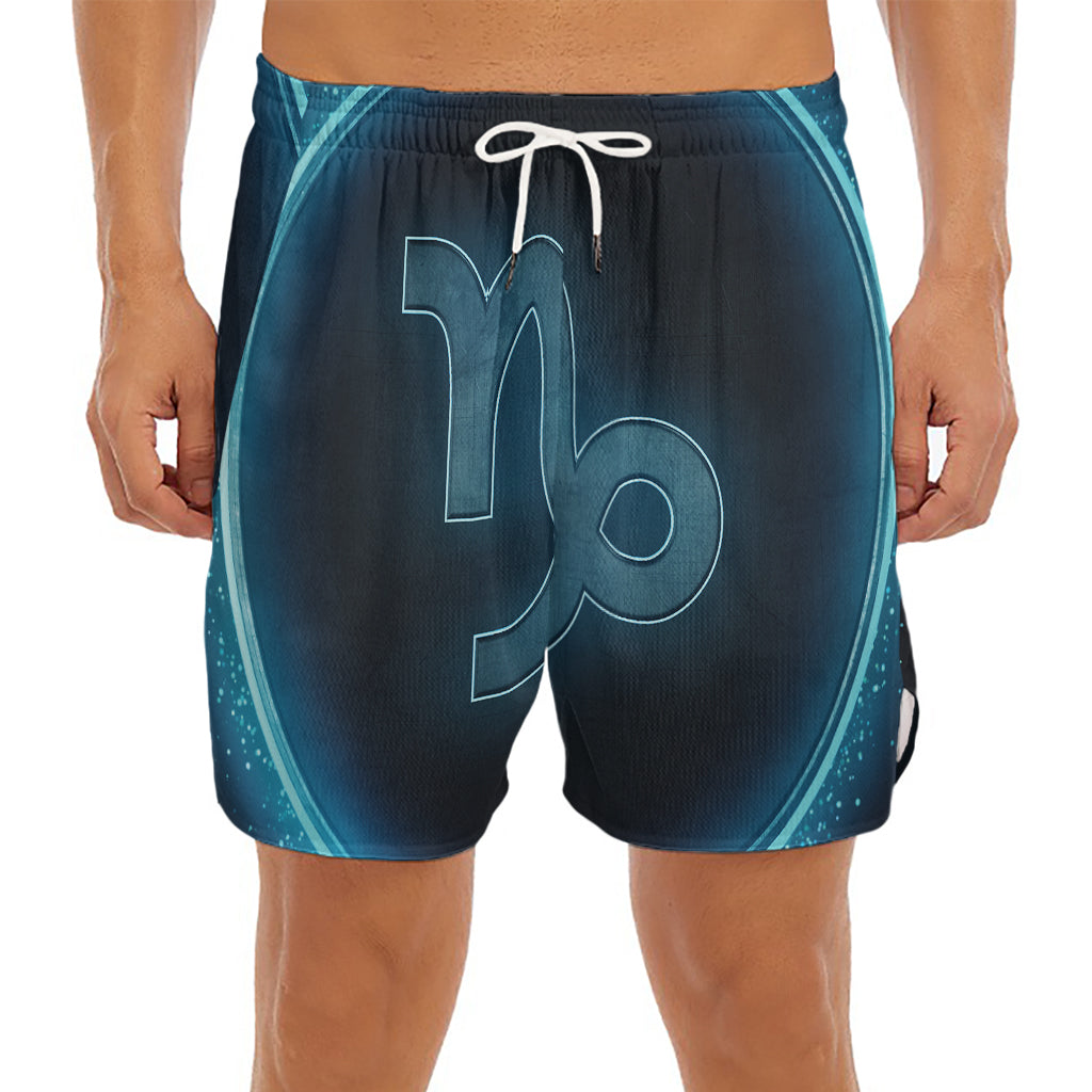 Blue Capricorn Zodiac Sign Print Men's Split Running Shorts