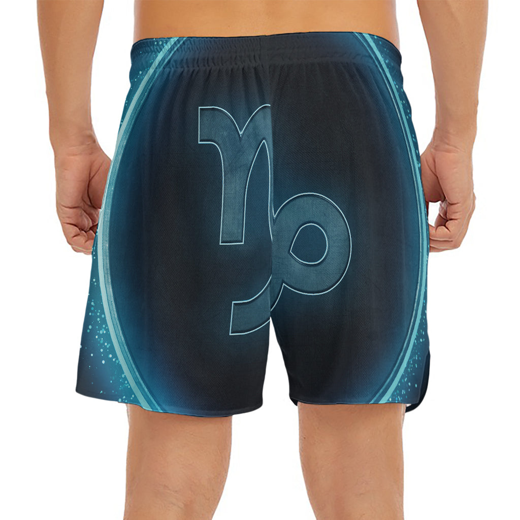 Blue Capricorn Zodiac Sign Print Men's Split Running Shorts