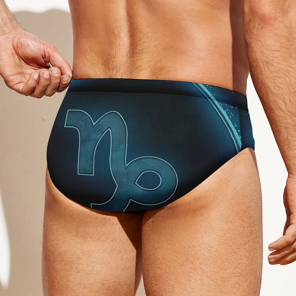 Blue Capricorn Zodiac Sign Print Men's Swim Briefs