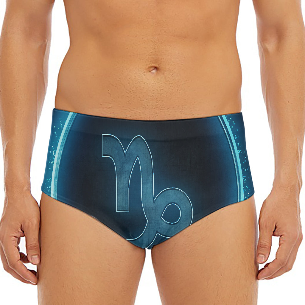 Blue Capricorn Zodiac Sign Print Men's Triangle Swim Briefs